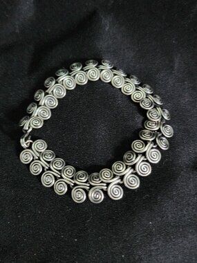 Double Spiral Handcrafted Sterling Bracelet 7" RARE Vintage